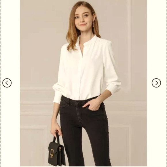 A New Day High Neck Ruffle Button Up Long Sleeve Top, Cream, Size Large - Picture 1 of 10